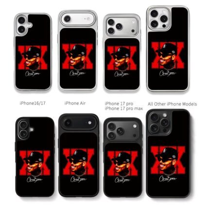 Chris Brown smiling portrait with red XX and his signature print Chris Brown Phone Case Black Electroplated Silver For Iphone 11 To 17