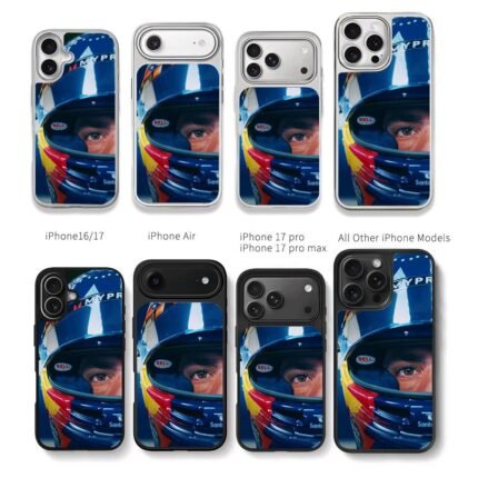 Closeup of F1 driver wearing Bell branded racing helmet Chris Brown Phone Case Black Electroplated Silver For Iphone 11 To 17