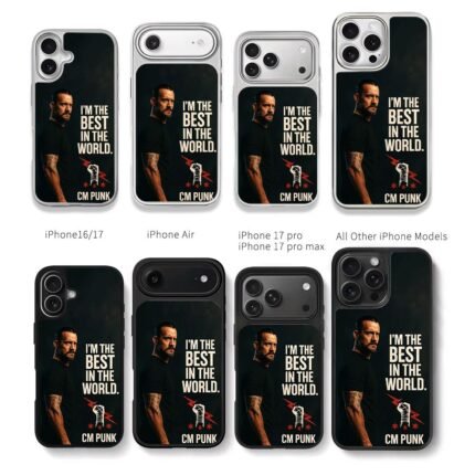 CM Punk portrait with Im the best in the world slogan and wrapped fist logo Chris Brown Phone Case Black Electroplated Silver For Iphone 11 To 17