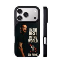 CM Punk portrait with Im the best in the world slogan and wrapped fist logo iPhone 17 Pro Max Black Case