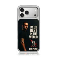 CM Punk portrait with Im the best in the world slogan and wrapped fist logo iPhone 17 Pro Max Electroplated Silver Case1