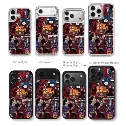 Collage featuring Lionel Messi FC Barcelona logo and Spider man graphics Chris Brown Phone Case Black Electroplated Silver For Iphone 11 To 17