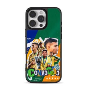 Collage of Brazil U20 soccer players with trophy iPhone 16 Pro Max Black Case