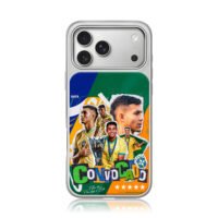 Collage of Brazil U20 soccer players with trophy iPhone 17 Pro Max Electroplated Silver Case1