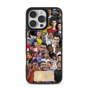 Collage of CR7 football career photos iPhone 16 Pro Max Black Case