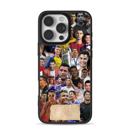 Collage of CR7 football career photos iPhone 16 Pro Max Black Case