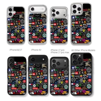 Collage of famous brand logos on black background Chris Brown Phone Case Black Electroplated Silver For Iphone 11 To 17