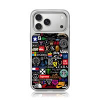 Collage of famous brand logos on black background iPhone 17 Pro Max Electroplated Silver Case1