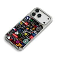 Collage of famous brand logos on black background iPhone 17 Pro Max Electroplated Silver Case2