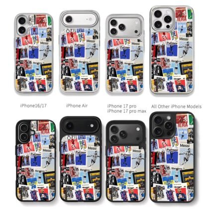 Collage of football stars Messi Mbappe Maradona Chris Brown Phone Case Black Electroplated Silver For Iphone 11 To 17