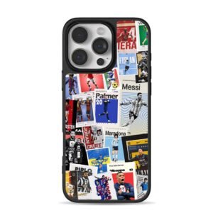 Collage of football stars Messi Mbappe Maradona iPhone 16 Pro Max Black Case