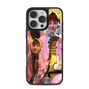 Collage of Gdragon in pink coats and headscarves iPhone 16 Pro Max Black Case