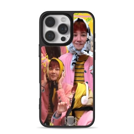Collage of Gdragon in pink coats and headscarves iPhone 16 Pro Max Black Case