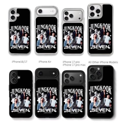 Collage of Jungkook photos with text Jungkook Seven Days A Week Chris Brown Phone Case Black Electroplated Silver For Iphone 11 To 17