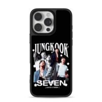 Collage of Jungkook photos with text Jungkook Seven Days A Week iPhone 16 Pro Max Black Case