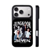 Collage of Jungkook photos with text Jungkook Seven Days A Week iPhone 17 Pro Max Black Case