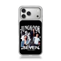 Collage of Jungkook photos with text Jungkook Seven Days A Week iPhone 17 Pro Max Electroplated Silver Case1