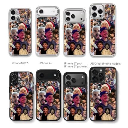 Collage of multiple Rauw Alejandro portrait photos Chris Brown Phone Case Black Electroplated Silver For Iphone 11 To 17