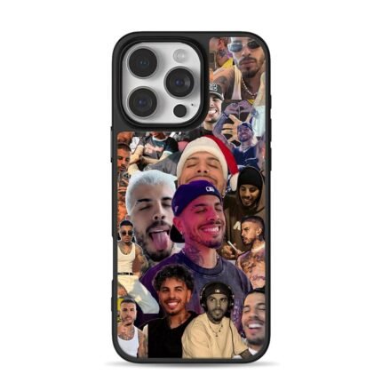 Collage of multiple Rauw Alejandro portrait photos iPhone 16 Pro Max Black Case