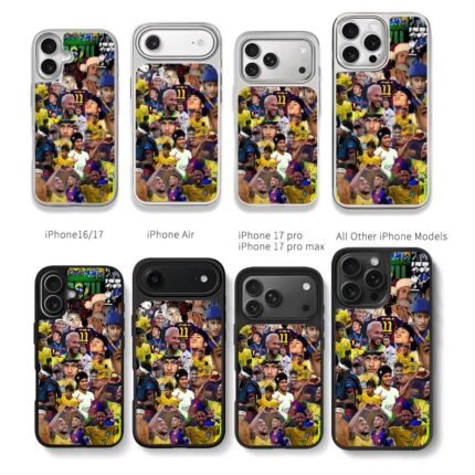 Collage of Neymar Jr football career moments Chris Brown Phone Case Black Electroplated Silver For Iphone 11 To 17