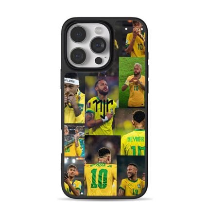 Collage of Neymar Jr in Brazil national soccer jersey 10 iPhone 16 Pro Max Black Case