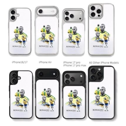 Collage of Ronaldo Nazario Brazil football star Chris Brown Phone Case Black Electroplated Silver For Iphone 11 To 17