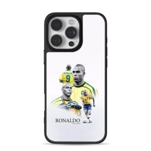 Collage of Ronaldo Nazario Brazil football star iPhone 16 Pro Max Black Case