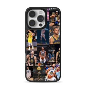 Collage of Stephen Curry Golden State Warriors basketball photos iPhone 16 Pro Max Black Case