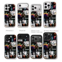 Collage of The Weeknd album art and portraits Chris Brown Phone Case Black Electroplated Silver For Iphone 11 To 17