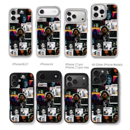 Collage of The Weeknd album art and portraits Chris Brown Phone Case Black Electroplated Silver For Iphone 11 To 17