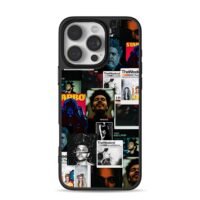 Collage of The Weeknd album art and portraits iPhone 16 Pro Max Black Case