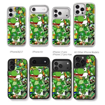Collage of Yoshi and Mario franchise green game elements Chris Brown Phone Case Black Electroplated Silver For Iphone 11 To 17