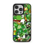 Collage of Yoshi and Mario franchise green game elements iPhone 16 Pro Max Black Case