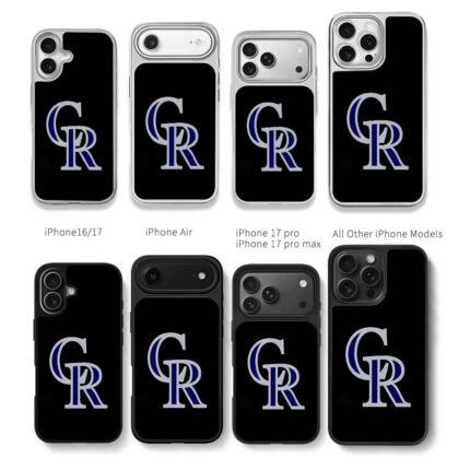 Colorado Rockies CR baseball team logo blue silver on black Chris Brown Phone Case Black Electroplated Silver For Iphone 11 To 17