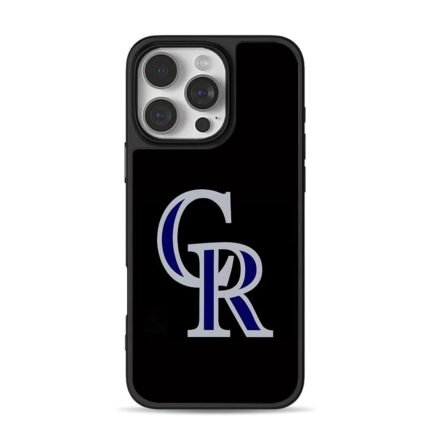 Colorado Rockies CR baseball team logo blue silver on black iPhone 16 Pro Max Black Case