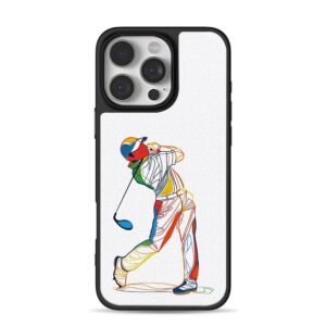 Colorful line art golfer swinging golf club iPhone 16 Pro Max Black Case