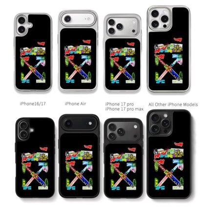 Colorful Off White brand graffiti sticker collage Chris Brown Phone Case Black Electroplated Silver For Iphone 11 To 17