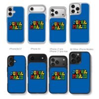 Colorful Super Mario retro text logo on blue background Chris Brown Phone Case Black Electroplated Silver For Iphone 11 To 17