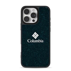 Columbia logo text on dark green pebble background Phone Case for iPhone 11-17 & Samsung Galaxy S24-S26