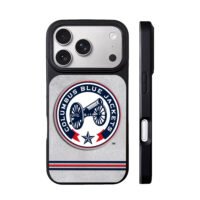 Columbus Blue Jackets logo with cannon and star on silver textured background iPhone 17 Pro Max Black Case