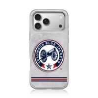 Columbus Blue Jackets logo with cannon and star on silver textured background iPhone 17 Pro Max Electroplated Silver Case1