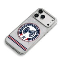 Columbus Blue Jackets logo with cannon and star on silver textured background iPhone 17 Pro Max Electroplated Silver Case2