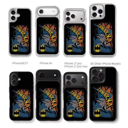 Comic style Batman with THWACK text and bat emblem Chris Brown Phone Case Black Electroplated Silver For Iphone 11 To 17