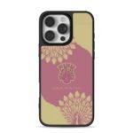 Coral peacock pattern on pink beige art deco background iPhone 16 Pro Max Black Case