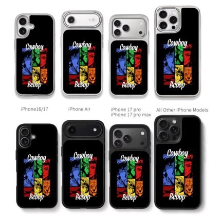 Cowboy Bebop anime character grid artwork Chris Brown Phone Case Black Electroplated Silver For Iphone 11 To 17