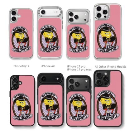 Cowboy SpongeBob with Spanish text a pigeon and drink in badge Chris Brown Phone Case Black Electroplated Silver For Iphone 11 To 17