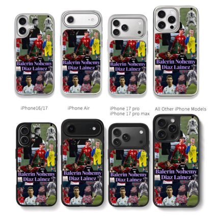 CR7 football player collage with custom text Chris Brown Phone Case Black Electroplated Silver For Iphone 11 To 17