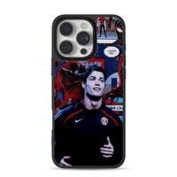 CR7 in Man Utd kit with SpiderMan comic collage iPhone 16 Pro Max Black Case