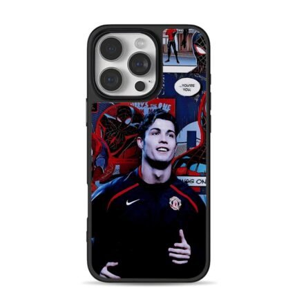 CR7 in Man Utd kit with SpiderMan comic collage iPhone 16 Pro Max Black Case