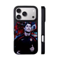 CR7 in Man Utd kit with SpiderMan comic collage iPhone 17 Pro Max Black Case